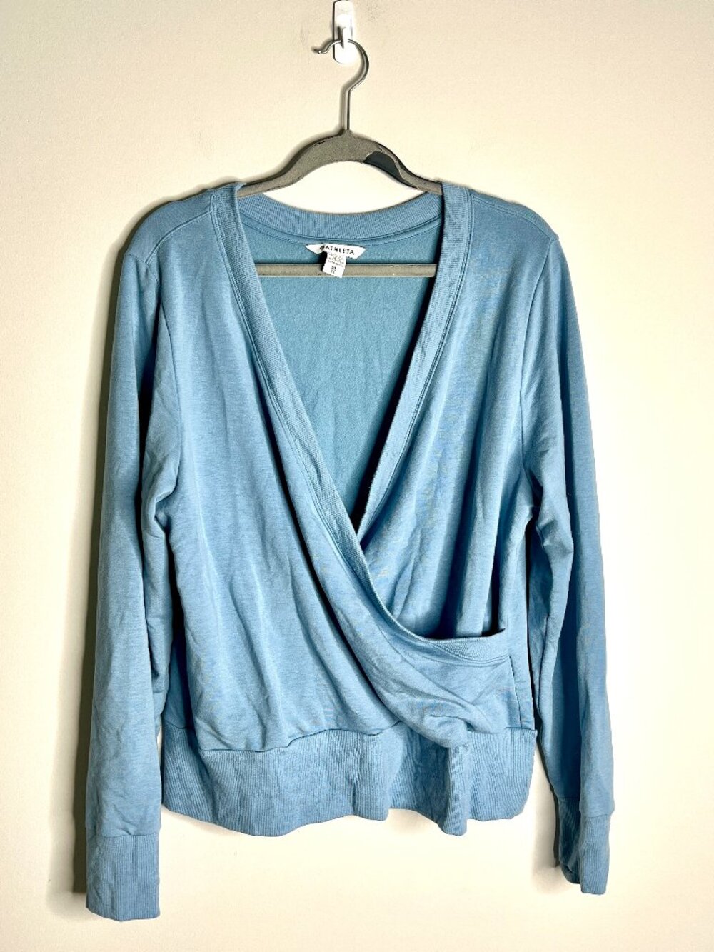 Athleta Recharge Faux Wrap Long Sleeve Sweatshirt Fleece Lined Athleisure Sz XL